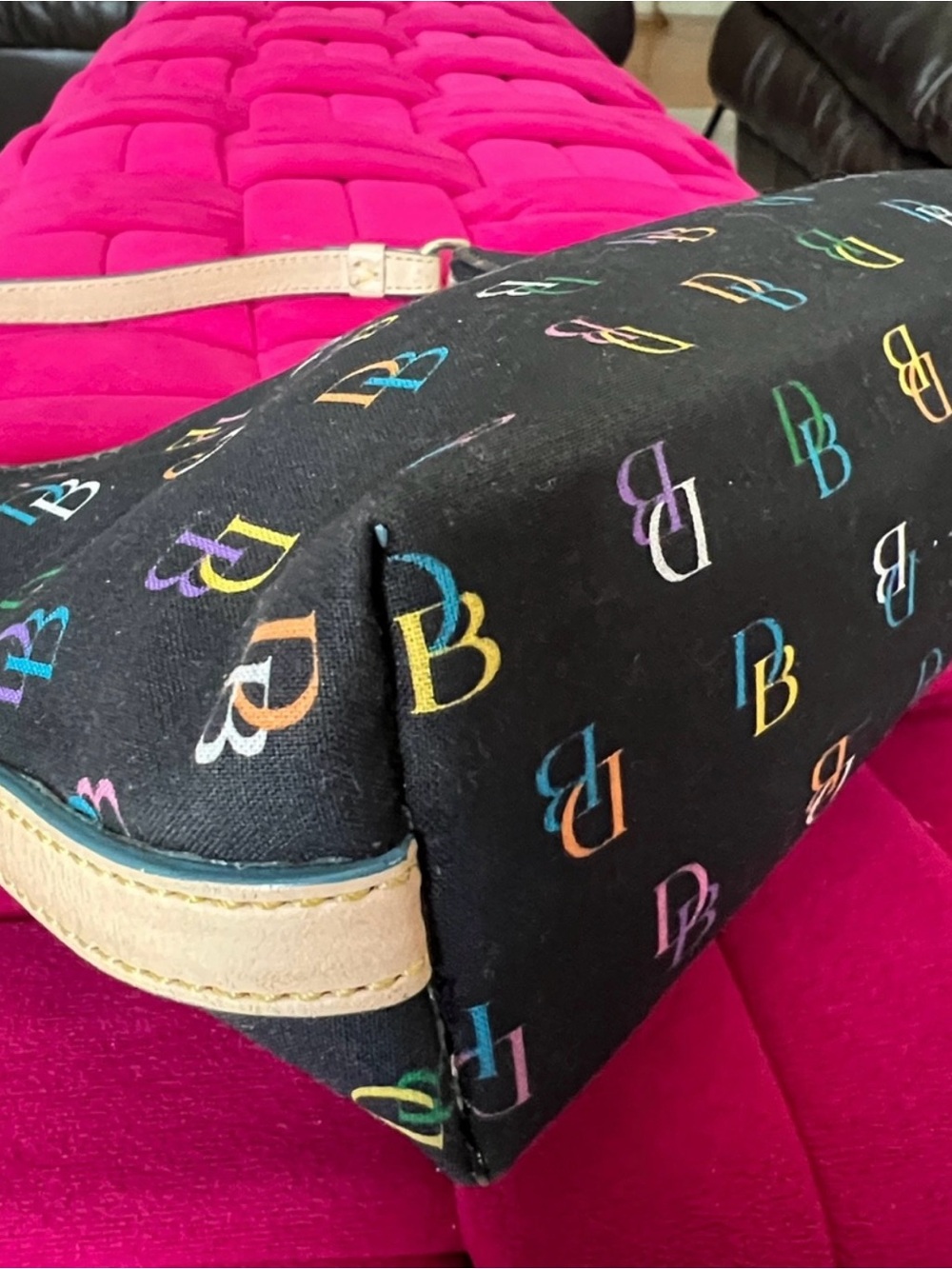 Dooney & Bourke Black Shoulder Bag with Multicolor DB Logo Print - Picture 8 of 15